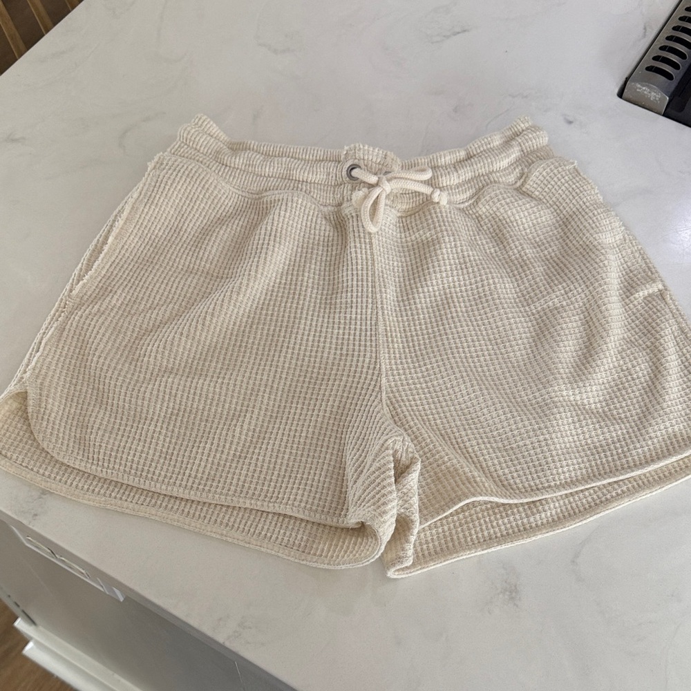 Aerie Cream Waffle Knit Shorts